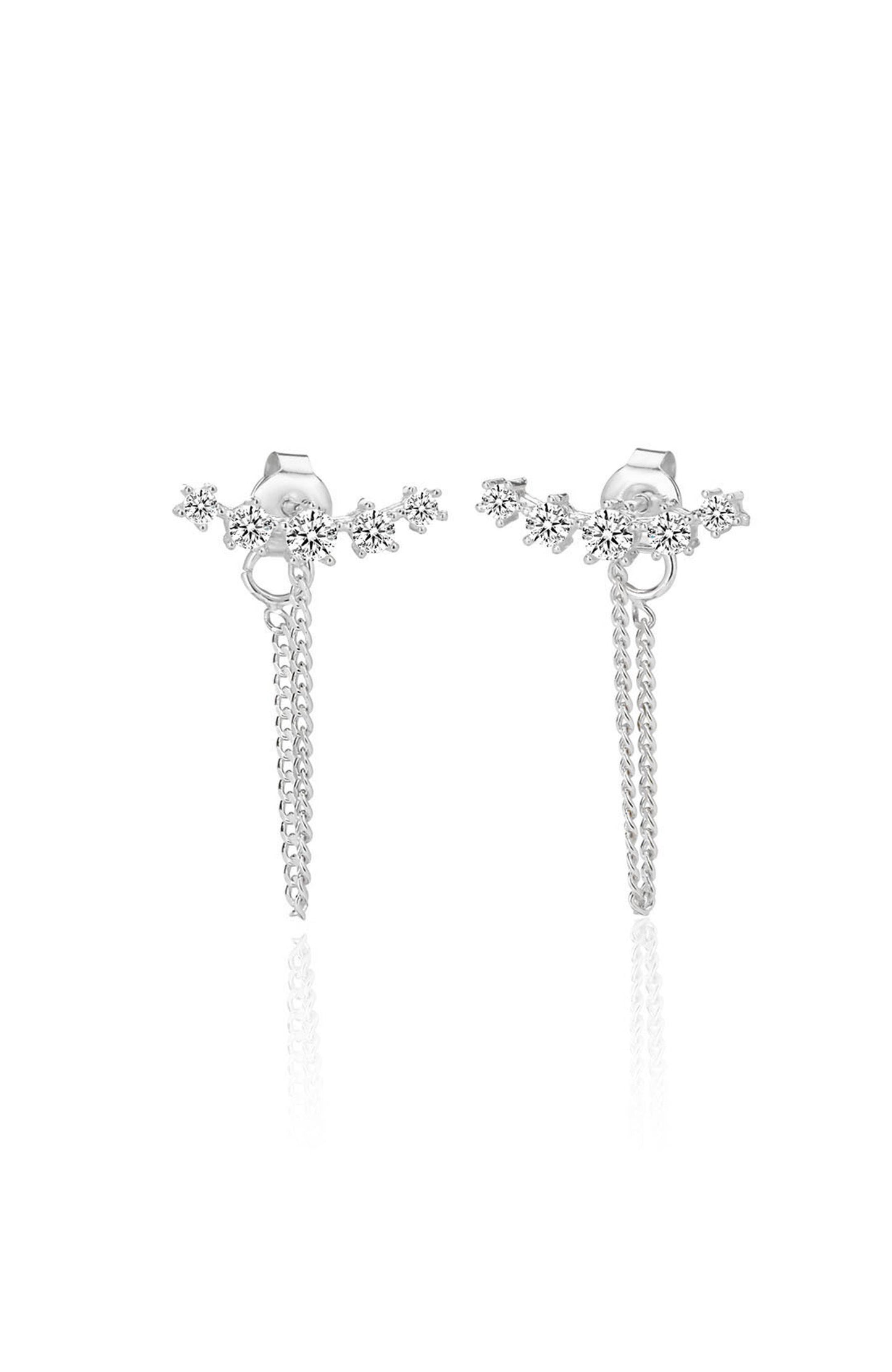 Star Crystal Drop Studs: Silver