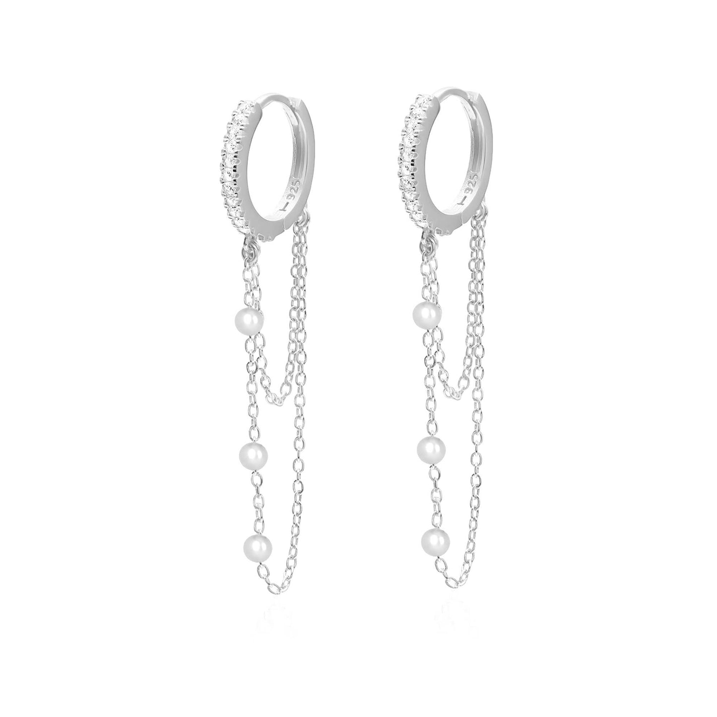 Drip Hoop Earrings : Silver/Pearl