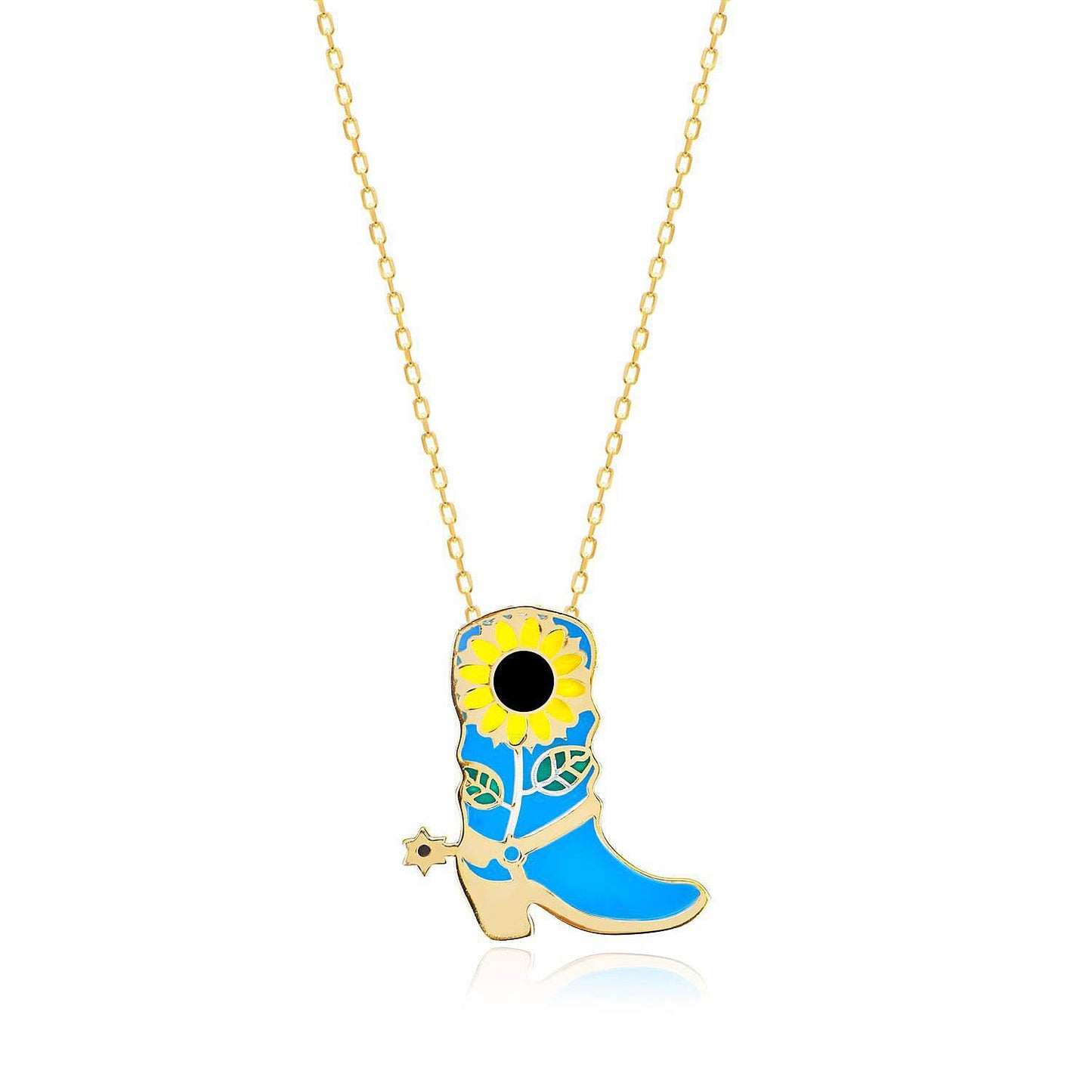 Daisy Cowgirl Boot Necklace: Blue